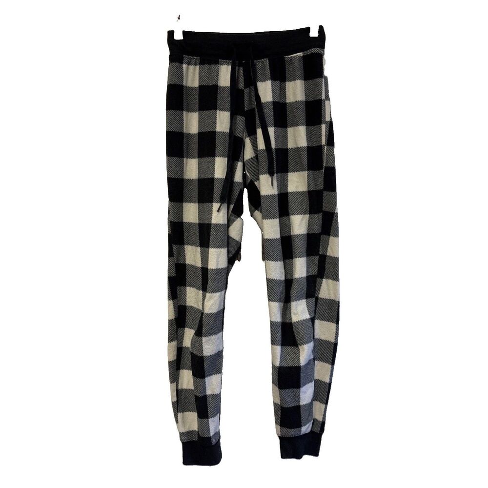 Aeropostale Women Jogger Flannel PJ Pants Black White Plaid Tie S Elastic Waist